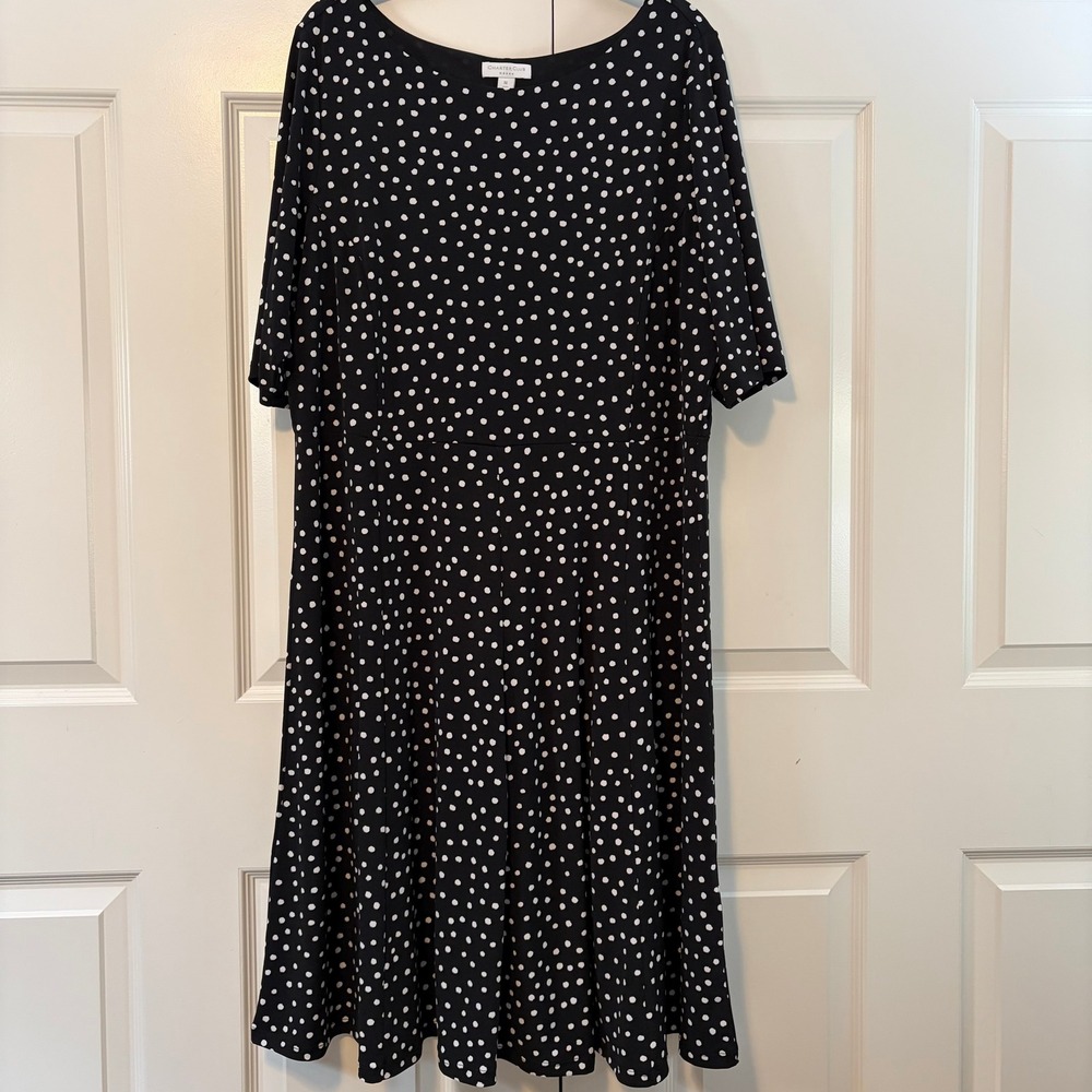 Charter Club Woman Black Polka Dot Short Sleeve Swing Dress Womens Size 1X